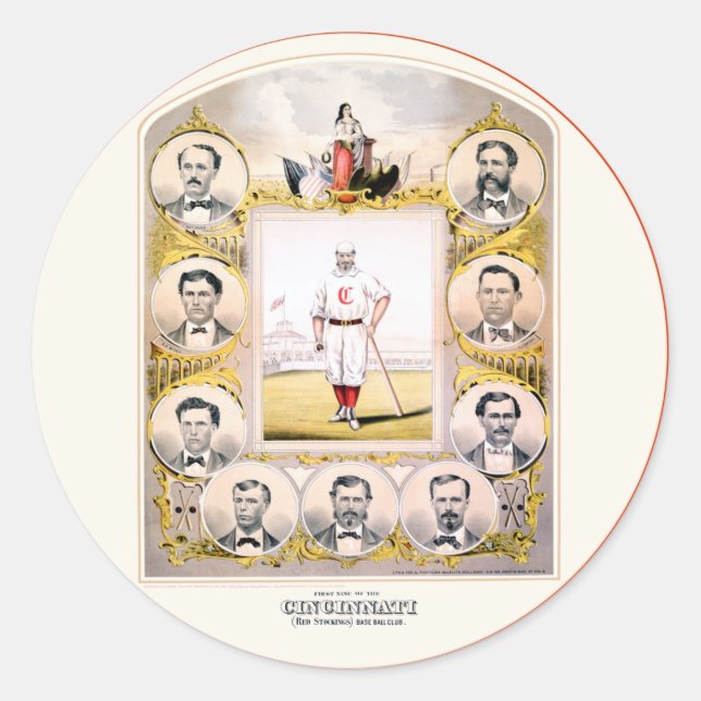 1869 Red Stockings Classic Round Sticker (Front)