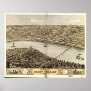 1869 Saint Charles MO Birds Eye View Panoramic Map Poster