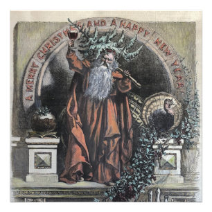 1870 A Merry Christmas Hand Coloured Santa Claus Photo Print
