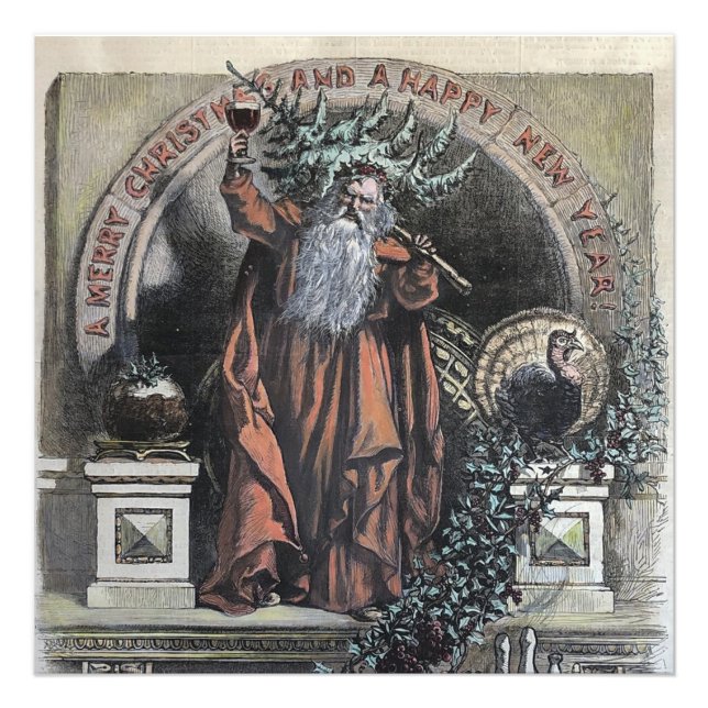 1870 A Merry Christmas Hand Coloured Santa Claus Photo Print (Front)