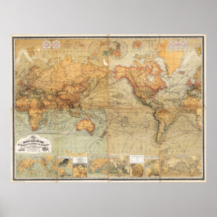 1870 Baur and Bromme World Map Mercator Projection Poster