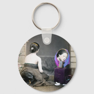 1870 Japanese Woman in Dressing Room Key Ring