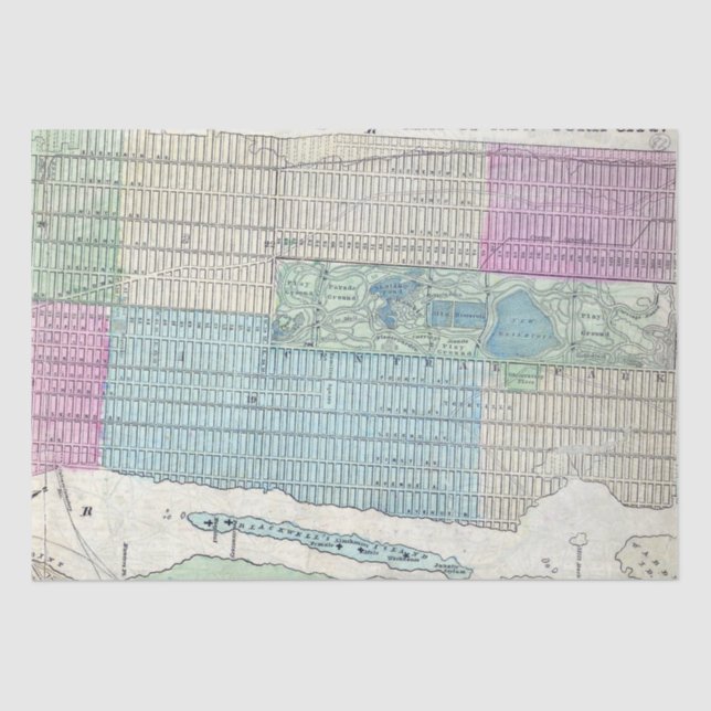1870 Map New York City Central Park Tissue Paper (Front)