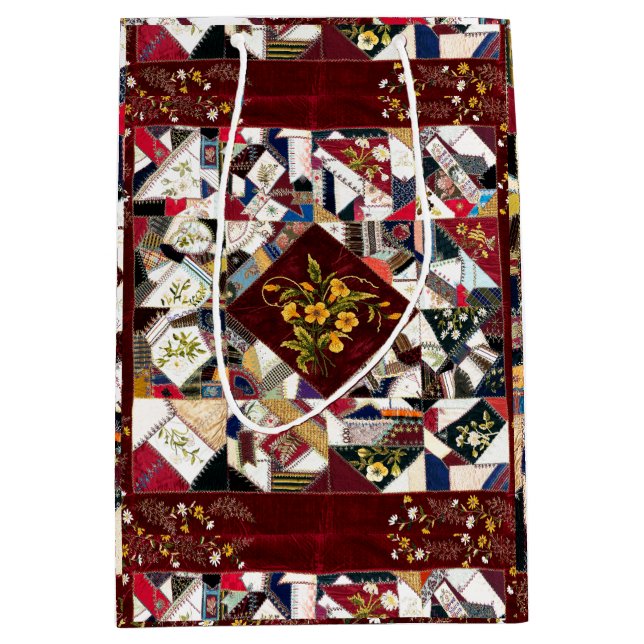1870 Patchwork Quilt Floral Embroidery Gift Bag (Front)