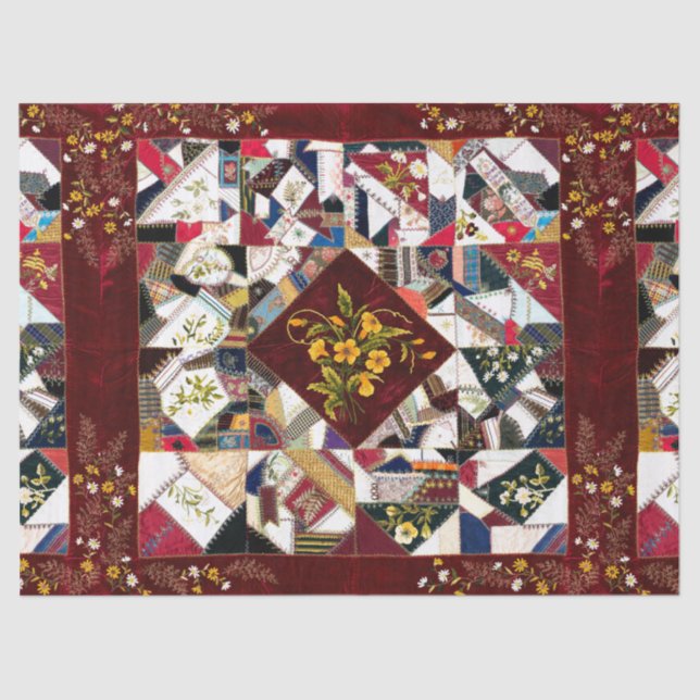 1870 Patchwork Quilt Floral Embroidery Tissue Paper (Front)