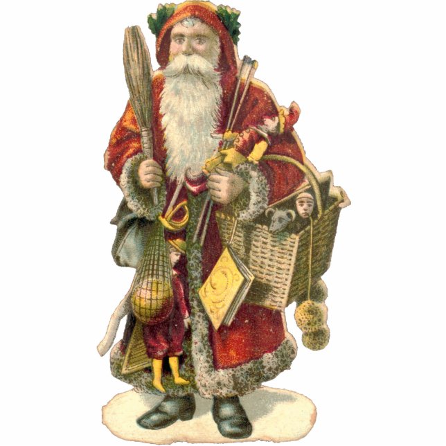 1870 Santa Claus With Basket Of Toys Standing Photo Sculpture (Front)
