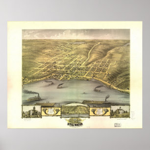 1870 Stillwater, MN Birds Eye View Panoramic Map Poster
