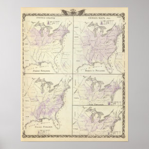 1870 United States census maps Poster