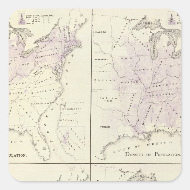 1870 United States census maps Square Sticker (Front)