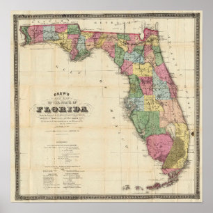 1870 Vintage Map of Florida Poster