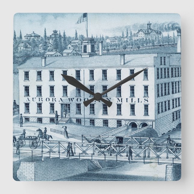 1871 Aurora Illinois Woollen Mills Square Wall Clock (Front)