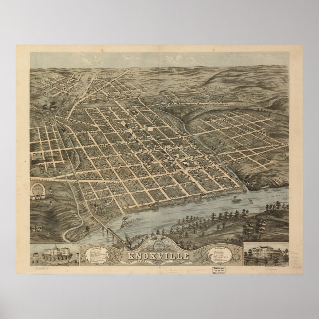 1871 Knoxville, TN Birds Eye View Panoramic Map Poster (Front)