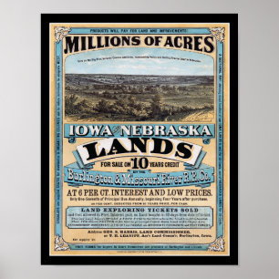 1872 Iowa Nebraska Land Sale Poster