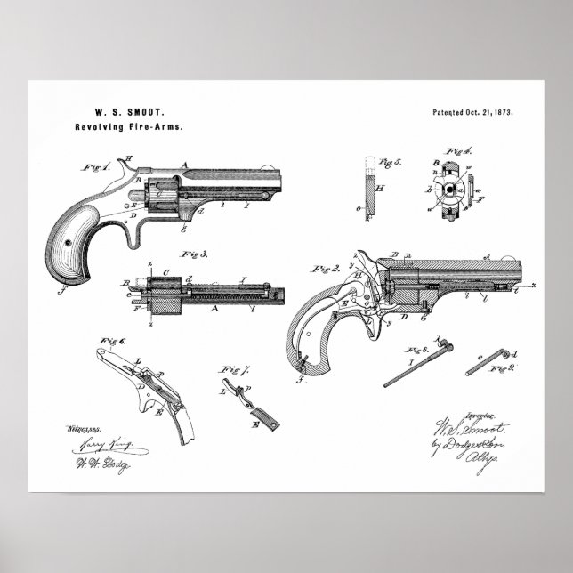 1873 Gun Revolver Patent Art Drawing Print (Front)