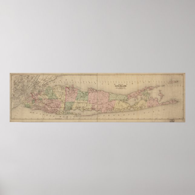 1873 Map of Long Island, New York Poster (Front)