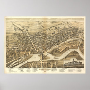 1875 Brantford, Ontario Bird's Eye Panoramic Map Poster