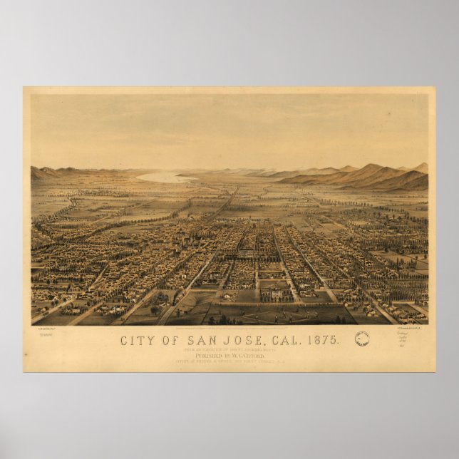 1875 San Jose, CA Birds Eye View Panoramic Map Poster (Front)