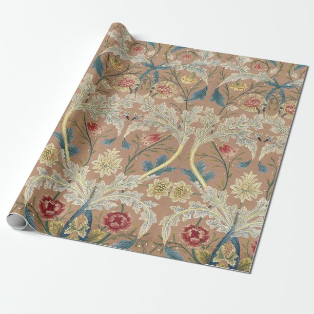 1875 Vintage William Morris Floral Embroidery Wrapping Paper (Unrolled)