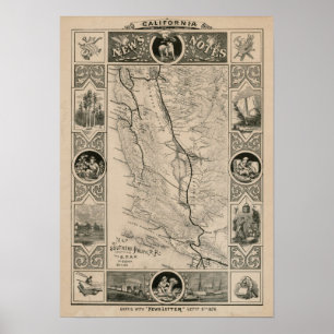 1876 Map of California Poster
