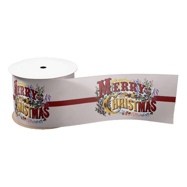 1876 Merry Christmas Colorful Satin Ribbon (Spool)