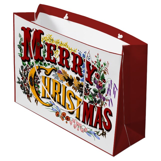 1876 Merry Christmas Colourful Large Gift Bag (Back Angled)