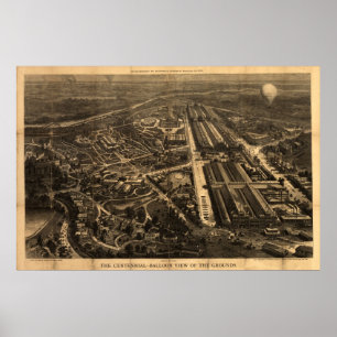 1876 Philadelphia, PA BALLOON View Panoramic Map Poster