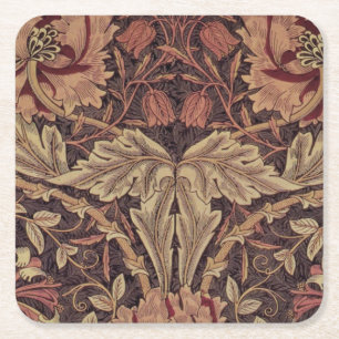 1876 Vintage William Morris Honeysuckle Square Paper Coaster