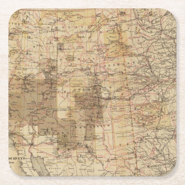 1878 Progress Map of The US Geographical Surveys 2 Square Paper Coaster (Front)