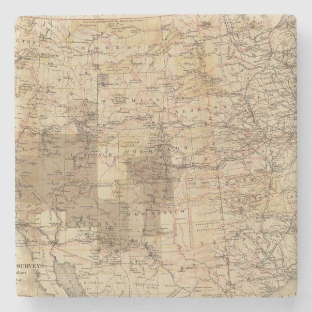 1878 Progress Map of The US Geographical Surveys 2 Stone Coaster (Front)