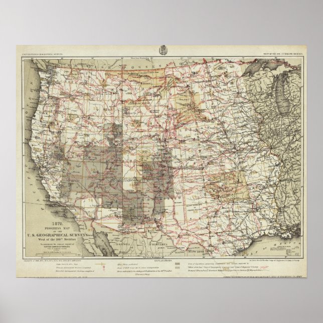 1878 Progress Map of The US Geographical Surveys Poster (Front)