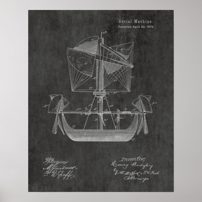 1879 Airship Boat Aeroplane Patent Art Drawing Poster (Front)