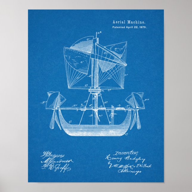 1879 Airship Boat Aeroplane Patent Drawing Print (Front)