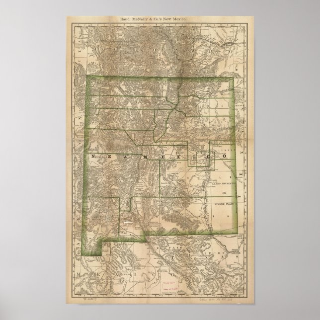 1879 Antique Rail Map of New Mexico Poster (Front)