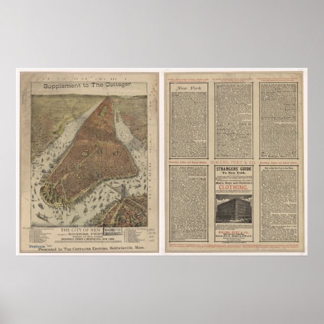 1879 New York, NY Birds Eye View Panoramic Map Poster (Front)
