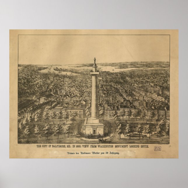 1880 Baltimore, MD Bird's Eye View Panoramic Map Poster (Front)