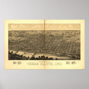 1880 Terre Haute, IN Birds Eye View Panoramic Map Poster