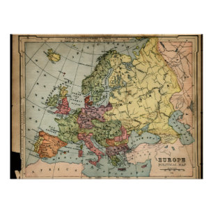 1880 Vintage Political Map of Europe Art Poster