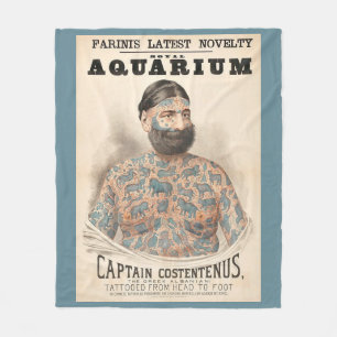 1880s Captain Costentenus tattooed man Fleece Blanket