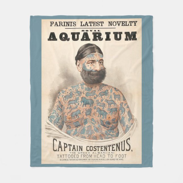 1880s Captain Costentenus tattooed man Fleece Blanket (Front)
