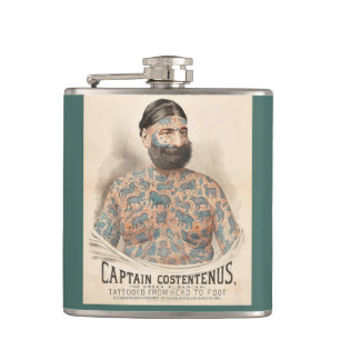 1880s Captain Costentenus tattooed man Hip Flask