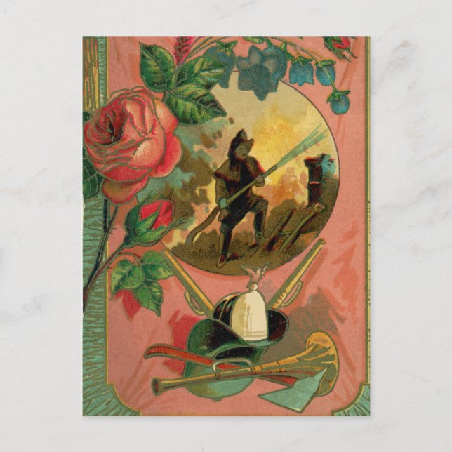 1880's Fireman Firefighter Artwork 2 Fire Postcard (Front)