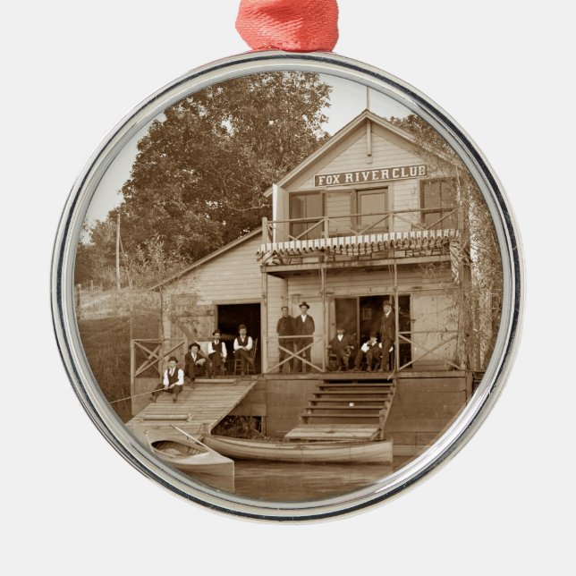 1880's Men Club Fox River Club Fishing Elgin Metal Tree Decoration (Front)