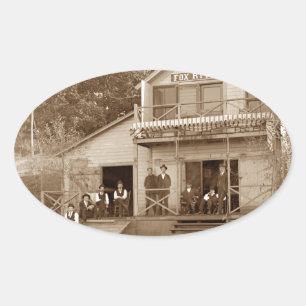 1880's Men Club Fox River Club Fishing Elgin Oval Sticker