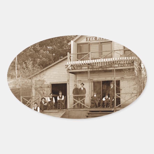 1880's Men Club Fox River Club Fishing Elgin Oval Sticker (Front)