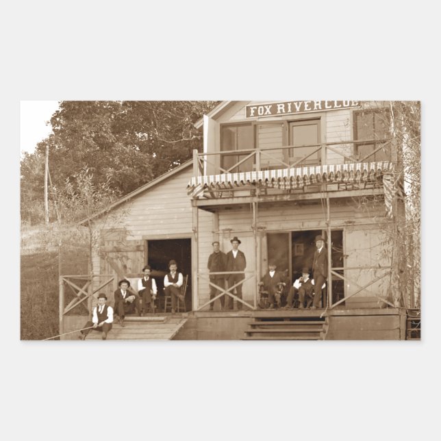 1880's Men Club Fox River Club Fishing Elgin Rectangular Sticker (Front)