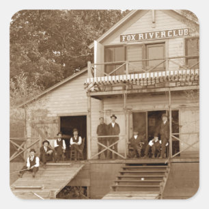 1880's Men Club Fox River Club Fishing Elgin Square Sticker