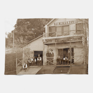 1880's Men Club Fox River Club Fishing Elgin Tea Towel