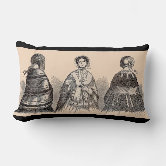 1880s Victorian shawls fashion print Lumbar Cushion (Front)