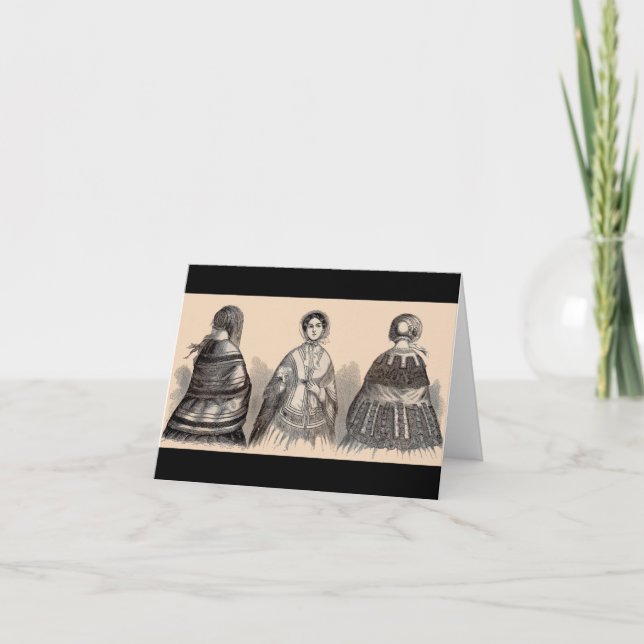 1880s Victorian shawls fashion print Note Card (Front)