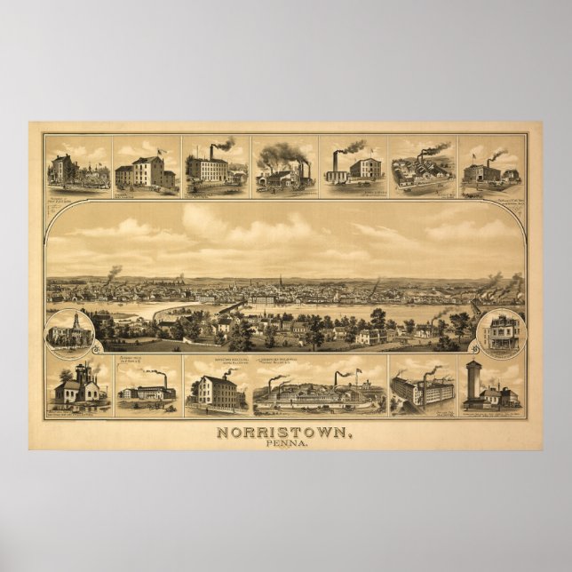 1881 Aerial Map Norristown PA Pennsylvania Poster (Front)